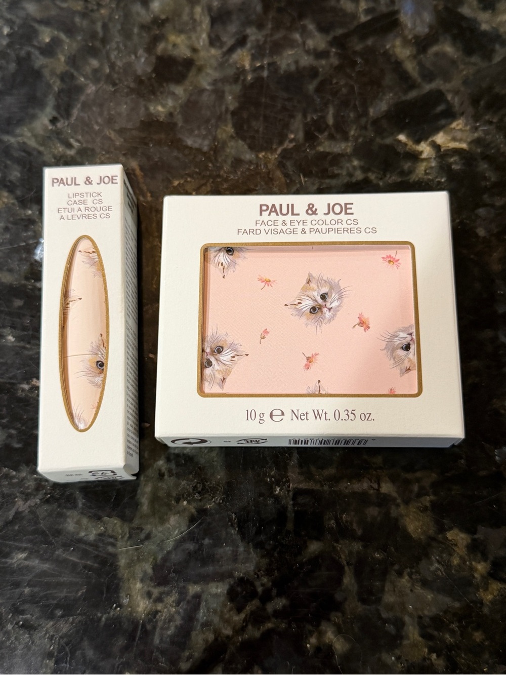 NIB Paul & Joe Pink Kitten Print Compact and Lipstick Set
